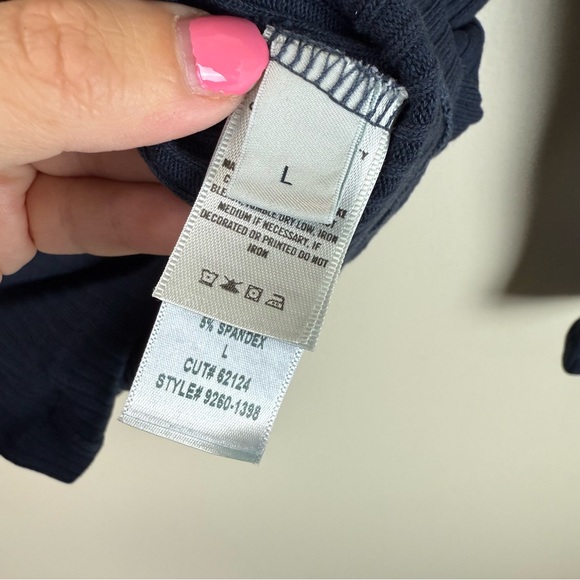 Citizens of Humanity Navy Ribbed V-Neck 3/4 Sleeve Henley Top | Size Large - Picture 5 of 11